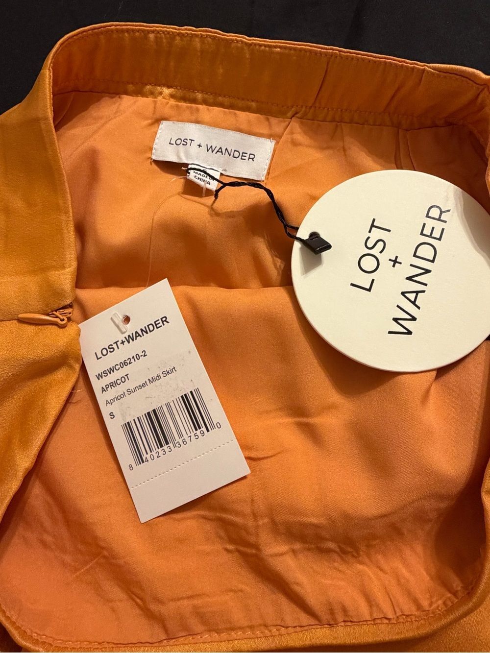 NWT Lost + Wander Apricot Sunset Satin Draped Side Slit Midi Skirt - Size S